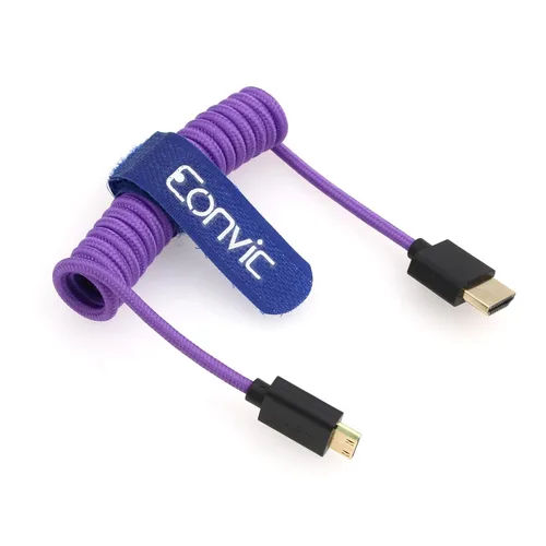 2.1 8K HDMI a Micro HDMI Cable de alta velocidad delgado macho a macho Extensor púrpura en espiral Cable para Sony Alpha III Atomos Ninja V Cable en