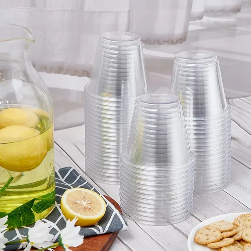 Miniatura 6 de Turbo Bee Paquete de 300 vasos de plástico transparente de 9 onzas, vasos desechables de cristal, vasos de plástico PET para fiestas, vino, jugo