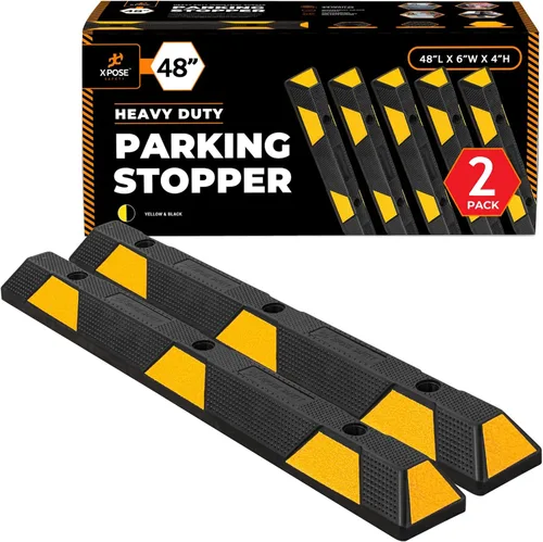 Miniatura 19 de Xpose Safety Tope de goma resistente de 22 pulgadas para estacionamiento, paquete de 2 bloques de ruedas para garaje, entrada o rampa, tope