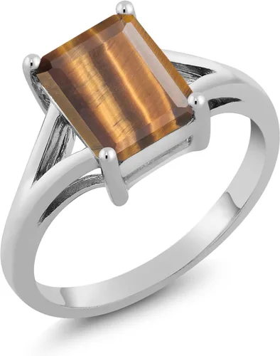 Miniatura 12 de Gem Stone King Anillo de compromiso solitario con diseño clásico de vástago dividido para mujer, plata de ley 925, piedra natal de piedra preciosa