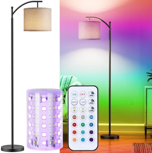 Miniatura 20 de Rottogoon - Lámpara de pie para sala de estar, lámpara de pie LED con 2 pantallas para dormitorio, incluye bombilla LED de 9 W - Negro Sombra