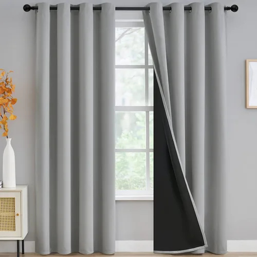 Miniatura 44 de Yakamok Cortinas negras, cortinas de ventana con aislamiento térmico y eficiencia energética para dormitorio, cortinas opacas completas y cortinas