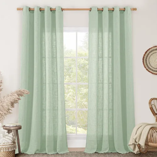 Miniatura 117 de LAMIT Cortinas de lino sintético para dormitorio, paneles filtrantes de luz, cortinas de lino con protección de privacidad con ojales para ventanas