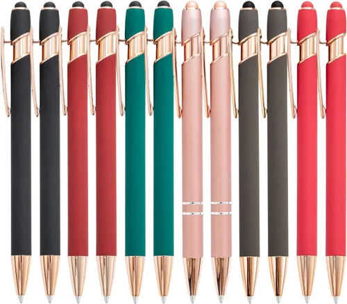Miniatura 24 de PASISIBICK Bolígrafo negro de 12 piezas con punta de lápiz capacitivo, 2 en 1, elegante bolígrafo de metal para pantalla táctil, tinta negra, punta