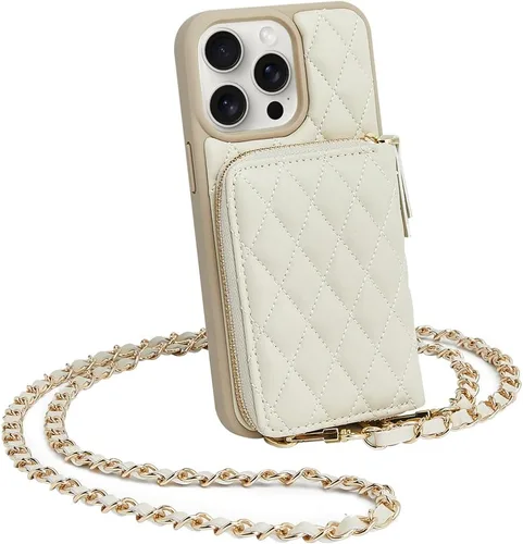 LAMEEKU Diseñada para iPhone 14 Pro Max, funda RFID a prueba de golpes con cadena cruzada para mujer, compatible con iPhone 14 Pro Max, 6.7 Negro