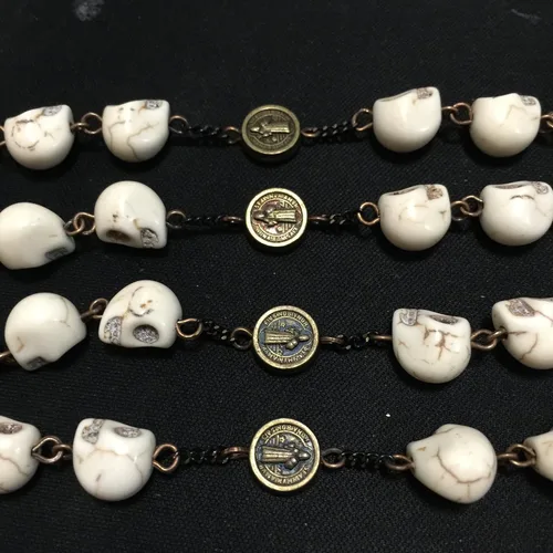 Miniatura 2 de elegantmedical Hecho a mano católico XL 10MM howlita calavera cuentas de rosario antiguo Cruz, Bronce