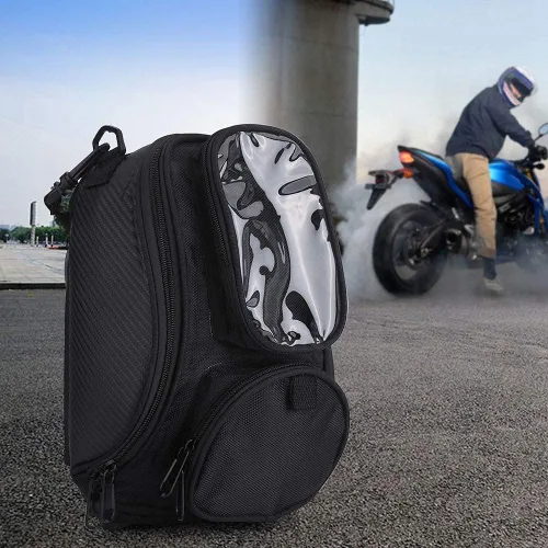 Miniatura 3 de Aramox Bolsa de motocicleta, negro universal motocicleta motocicleta montar fuerte aceite magnético combustible bolsa superior transparente, Popular