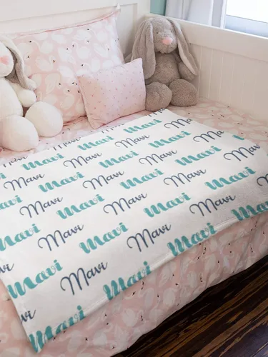 Miniatura 4 de Mantas con nombre personalizadas para bebés, niños y adultos. Manta con nombre personalizado del nombre del bebé. Manta con nombre personalizada