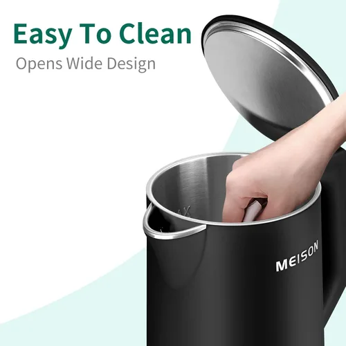 Miniatura 4 de MEISON Hervidor Eléctrico, 1.7 L Doble Pared de Acero Inoxidable de Grado Alimentario Interior, Hervidor de Agua, Cafetera y Tetera, Apagado