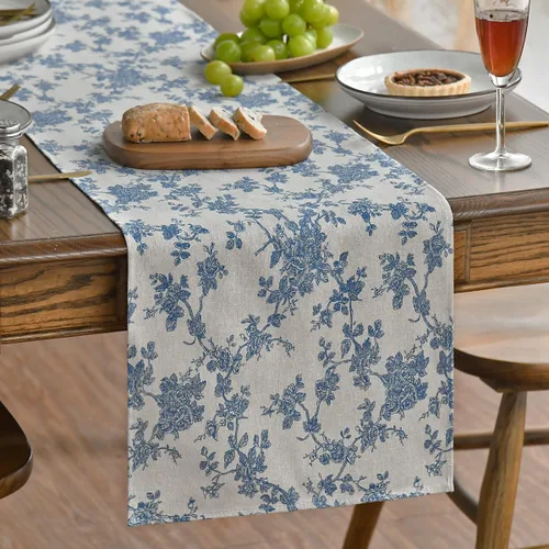 Miniatura 3 de Artoid Mode - Camino de mesa de rama de bosquejo monocromo, texturas de toile chinoiserie, algodón gris oscuro, decoración de mesa de cocina