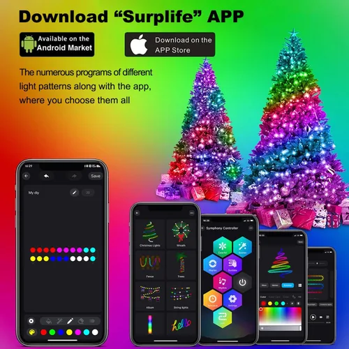 Miniatura 3 de Luces de cadena para árbol de Navidad con aplicación inteligente Ring, 200 luces LED cascada, impermeables IP65, modos múltiples con mando a