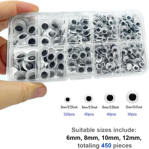 Miniatura 2 de 450 ojos negros ondulantes con autoadhesivo, 0.236 in, 0.315 in, 0.394 in, 0.472 in, embalaje mixto, 3 años en adelante