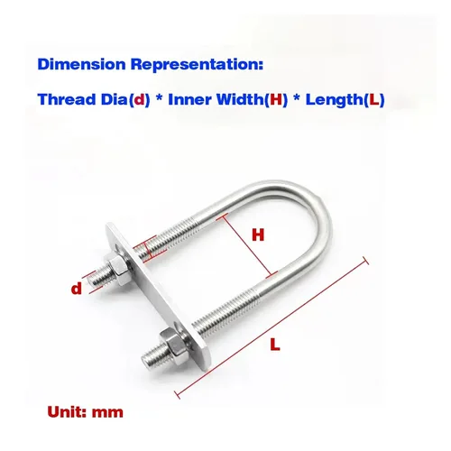 Miniatura 2 de Tornillo extendido en forma de U de acero inoxidable 304/abrazadera de tubo en forma de U con deflector/perno en forma de U/aro cuadrado/aro