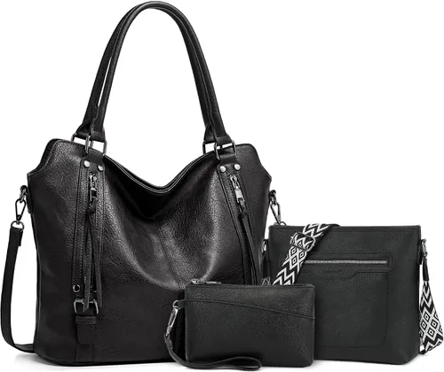 TANTOMI Bolsos de mano para mujer, bolso cruzado grande de cuero, bolso de hombro con cartera correas ajustables Negro