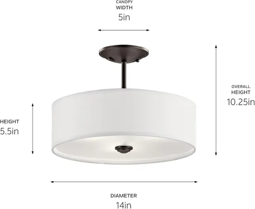 Miniatura 2 de Kichler Shailene - Lámpara de 14 pulgadas con 3 luces redondas semiempotradas, difusor satinado blanco y pantalla de microfibra blanca en bronce