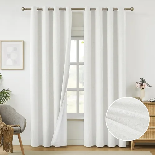 Miniatura 32 de Cortinas opacas de lino beige Melodieux de 63 pulgadas de largo para dormitorio, sala de estar, 100% cortinas con ojales para bloquear la luz