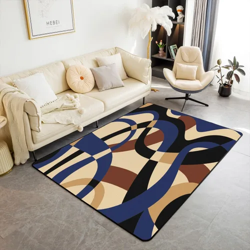 Miniatura 18 de Feelyou Alfombra de sala de estar, 3 x 5 pies, diseño geométrico para niños, diseño moderno a rayas, para interiores, antideslizante, con diseño