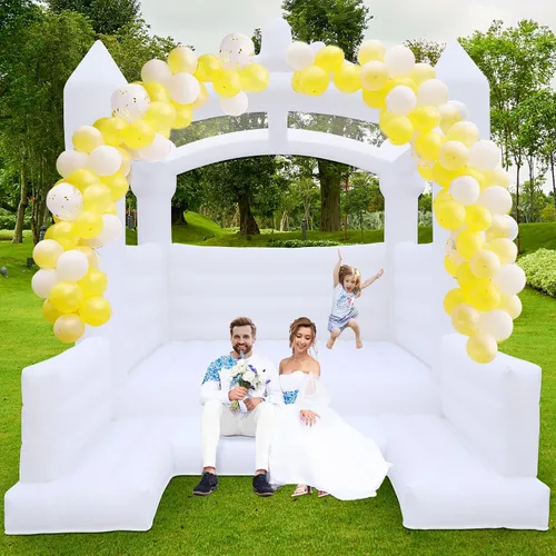 FINCOME Casa inflable de rebote blanca de 13 x 13 pies con soplador, castillo de rebote comercial grande para saltar casa hinchable para niños y
