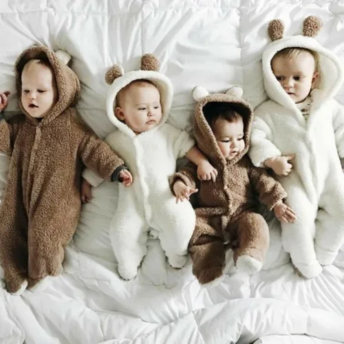 Miniatura 6 de Mameluco unisex de forro polar para bebé con capucha y pies para invierno para exteriores 0-18 meses