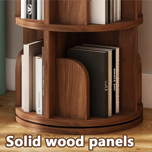 Miniatura 3 de QQXX Estantería giratoria de madera maciza, estantería giratoria redonda de 360 grados, estantería de pie para niños y adultos, estante esquinero