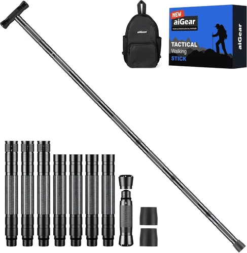 Miniatura 14 de aiGear G3 Tactical Walking Stick Self Defense, Upgraded Durable Hiking Stick with Multitool Adjustable 5-8 Tubes Modular Design for Hiking Camping