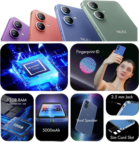 Miniatura 7 de NUU Teléfono celular básico N20, cámara gran angular, 6 GB + (6 GB de RAM extendida), almacenamiento de 128 GB, pantalla HD+ de 6.6 pulgadas, 90 Hz