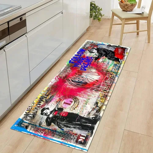 Miniatura 15 de JUST BREATHE Divertida alfombra con dinero de pato rojo de dibujos animados, billete de un dólar, alfombra de corredor negra dorada para hombres