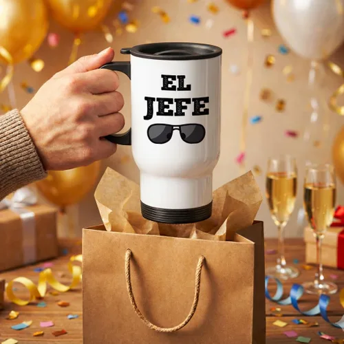 Miniatura 5 de Casitika Taza de café de viaje de 14 onzas para el jefe El Jefe. Dicho divertido en español para los jefes. Regalo para tu Jefe