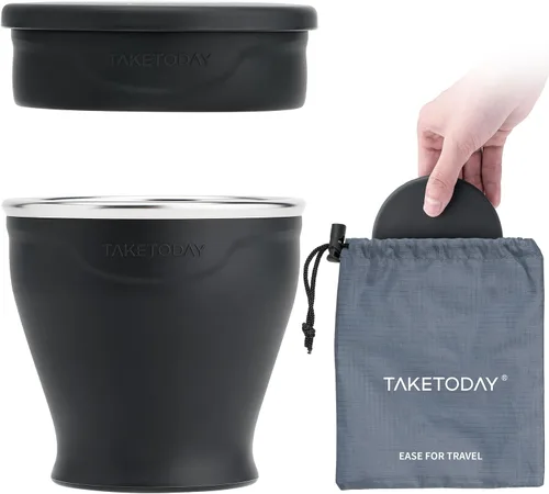 Miniatura 13 de TakeToday 2PCS Collapsible Travel Cup 8 oz - Silicone Foldable Water Cup, BPA-Free with Lid & Waterproof Bag - Drinking Cup Set for Camping