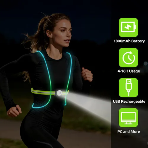 Miniatura 4 de LED Reflective Running Vest Lights for Runners, Running Lights with Front Light, Safety USB Rechargeable Reflective Night Lights For Men/Women Verde