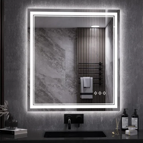 Miniatura 17 de Espejo LED, 20 x 28 pulgadas, gradiente frontal y retroiluminado LED, espejo de baño LED de 3 colores regulables CRI>90, IP54, espejo de baño