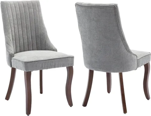 Miniatura 15 de Juego de 2 sillas de comedor, cómodas sillas decorativas tapizadas en tela para cocina y sala de estar, sillas de comedor con acolchado acanalado