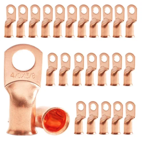 Miniatura 36 de 2/0 AWG 5/16" Stud (25 piezas), terminal de anillo de batería resistente, conectores de calibre 00, lengüetas de alambre de cobre 2/0, terminales