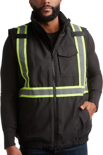 Bass Creek Outfitters Chaleco de seguridad para hombre, chaleco de seguridad de construcción aislado de alta visibilidad con cinta reflectante