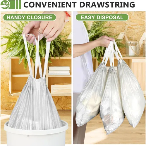 Miniatura 3 de Bolsas de basura pequeñas de 132 unidades, cordón de 4 galones, bolsas de basura blancas para baño, bolsas de basura sin desgarros, forros