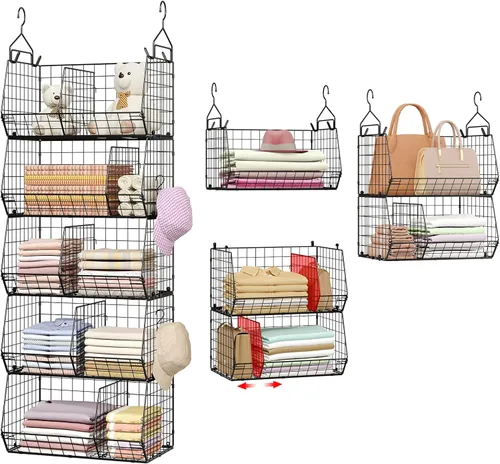Organizador colgante de armario extragrande de 5 niveles con 5 divisores, 16.5"L x 11.8"A x 51.4"Al, organizadores de armario y almacenamiento con 5