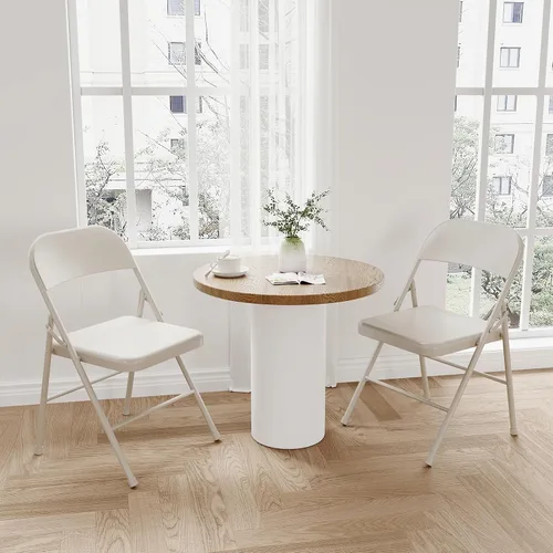 Miniatura 2 de Juego de 2 sillas plegables beige, sillas de metal apilables resistentes con almohadillas antideslizantes