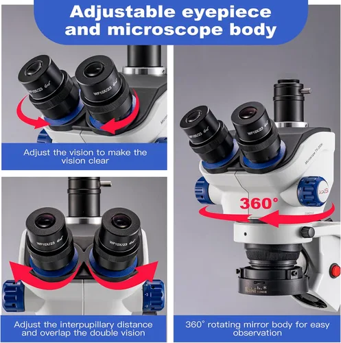 Miniatura 3 de Kaisi Microscopio de soldadura profesional TX-350E, microscopio estéreo trinocular, aumento 7X-50X y oculares de campo ancho WF10x23, microscopios