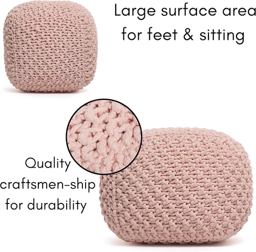 Miniatura 9 de BIRDROCK HOME - Puf otomano cuadrado Taburete de pie trenzado de algodón con relleno de bolsa de frijoles Reposapiés bohemio para sala de estar