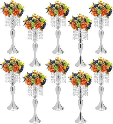 Miniatura 34 de Juego de 10 portavelas de metal dorado de 10.2 pulgadas de alto, florero, arreglo floral, candelabro, candelabro, portavelas para bodas, fiestas