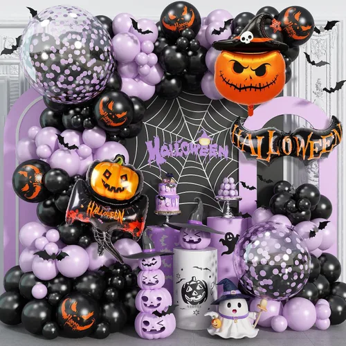 Miniatura 15 de Kit de arco de globos para Halloween – 129 piezas, globos rosados, negros, plateados y blancos con globos de aluminio de fantasmas y estrellas