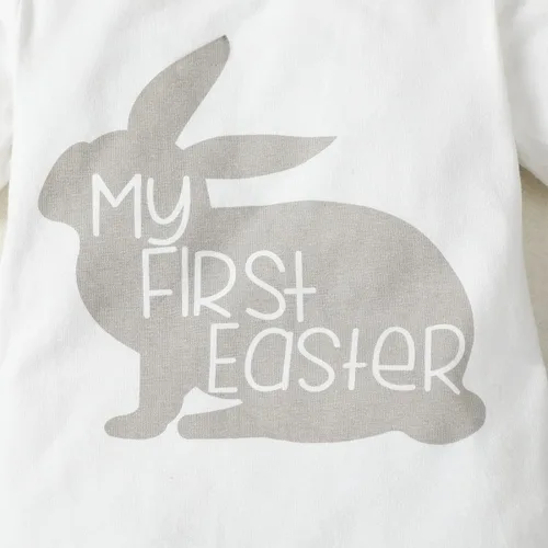 Miniatura 4 de Shalofer Mameluco de conejo con estampado de conejo para bebés y niñas, Blanco