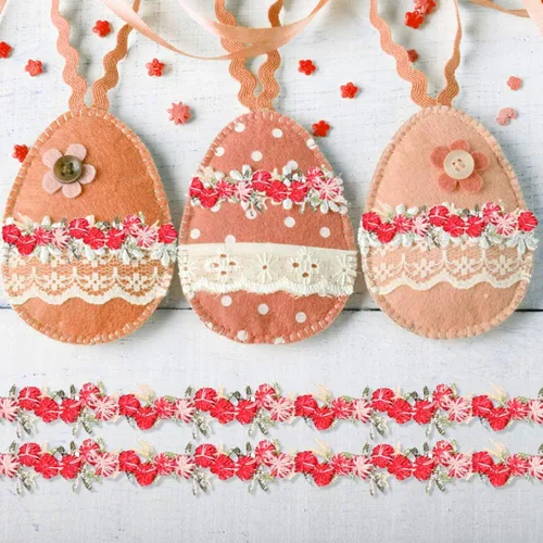 Miniatura 8 de Cinta de ajuste de encaje floral rojo oscuro 15 pies de encaje de flores bordadas para boda costura artesanía apliques