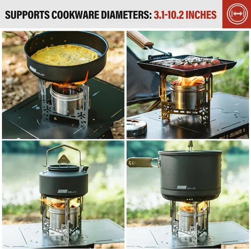 Miniatura 7 de Alocs Estufa de alcohol de 2250 W, estufa de camping con cubierta sellada, estufa individual de acero inoxidable con soporte plegable