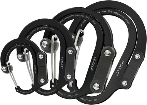 GEAR AID HEROCLIP Mosquetón giratorio de 360° y gancho (mediano) para camping, mochila, maletas y organización de garaje Negro (Stealth Black)