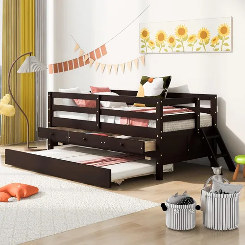 Miniatura 22 de Quarte Sofá cama multifuncional de tamaño individual con nido y estantes plegables en ambos lados, sofá cama con marco de madera y listones