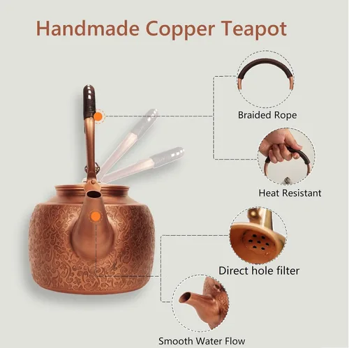 Miniatura 6 de Kkekos Tetera de Cobre Hecha a Mano para Estufa 2000ml (Tipo1)