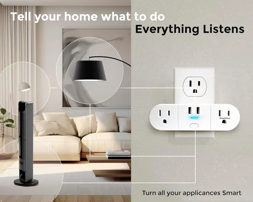 Miniatura 6 de Emerson SmartVoice - Enchufe de pared 4 en 1, tomacorriente inteligente controlado por voz con 2 salidas de CA y 2 puertos USB-A, sin WiFi, sin