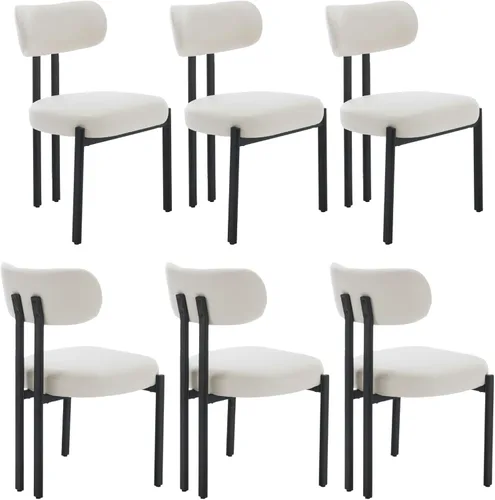 Miniatura 14 de Ya-Home Juego de 2 sillas de comedor modernas, sillas de comedor tapizadas de lino con respaldo curvado, patas de metal negro, sillas laterales