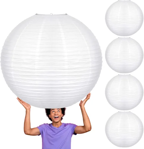 Miniatura 8 de Glooglitter 5 linternas grandes de papel blanco de 18 pulgadas, lámpara de papel redonda de luna china, lámparas japonesas gigantes colgantes